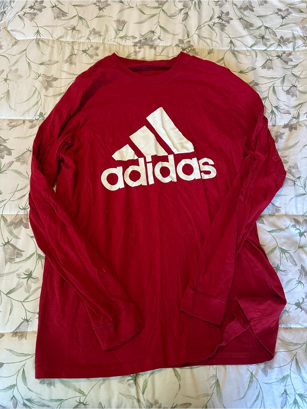 adidas Red Long-Sleeve Logo Tee with White Print